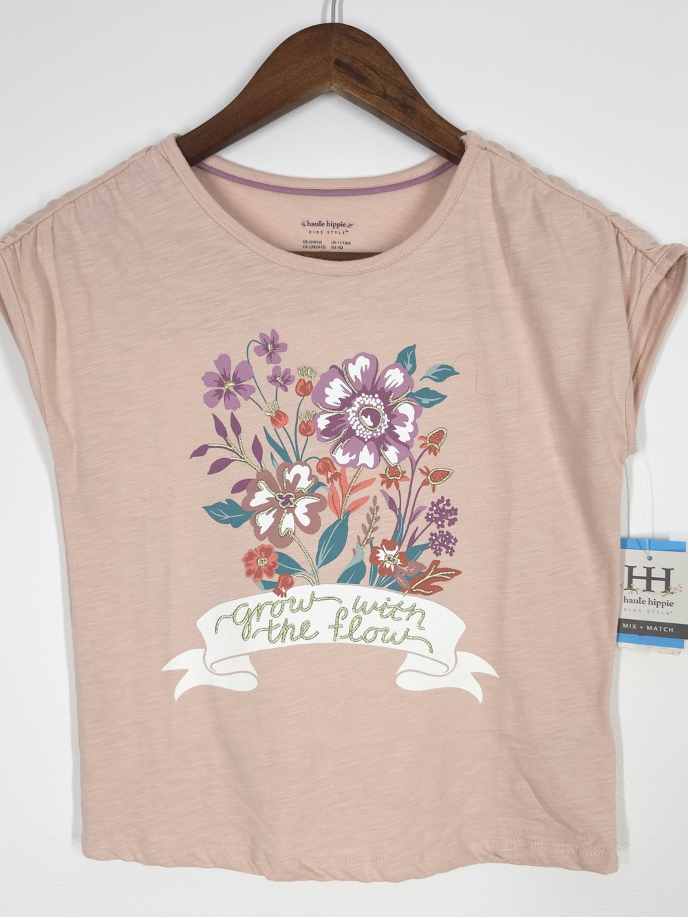 Haute Hippie Kids Style Girls Floral Graphic Tee Pink Size L 10/12 NWT